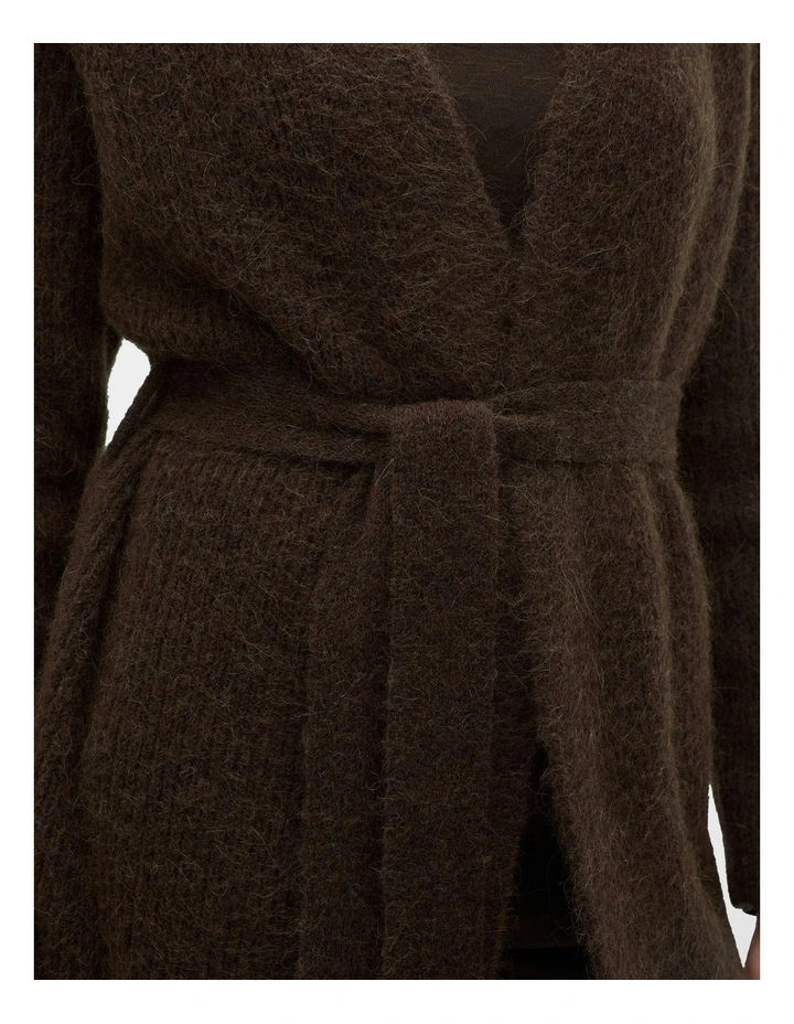 Luxe Fluffy Long Cardigan in Coffee Bean image 3