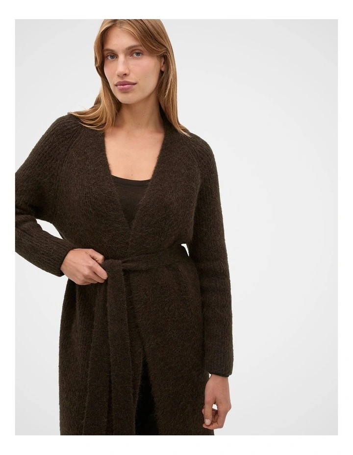 Luxe Fluffy Long Cardigan in Coffee Bean image 4