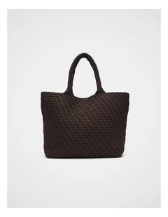 Woven Textured East West Tote in Coffee Bean