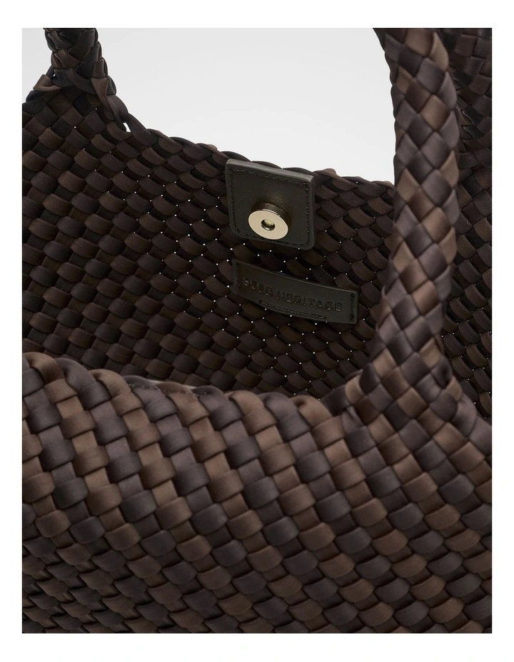 Woven Textured East West Tote in Coffee Bean image 4