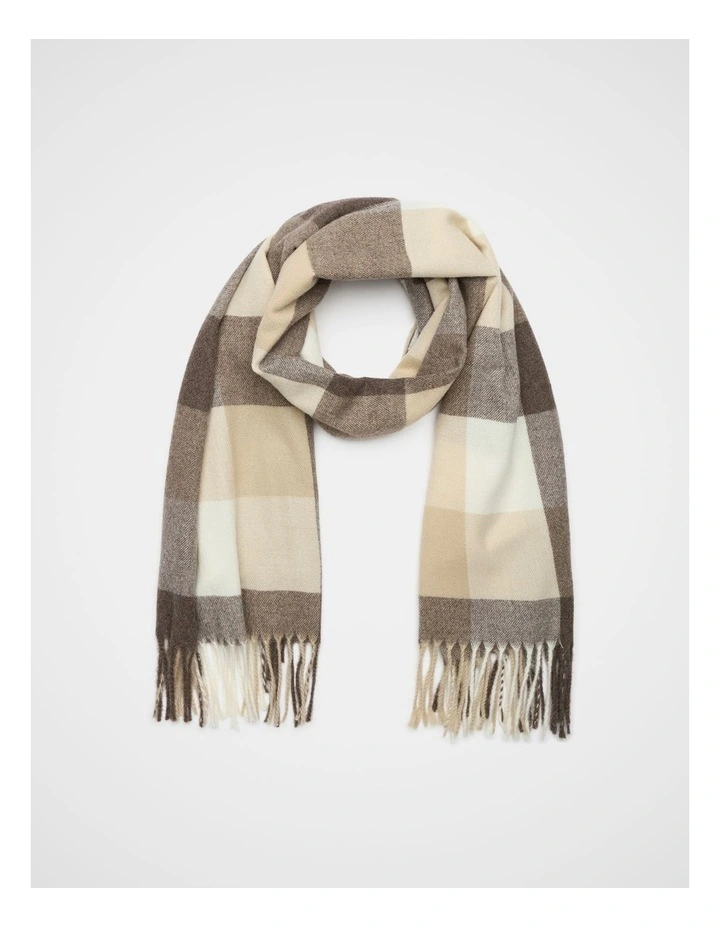 Check Scarf in Coffee Bean Multi image 1