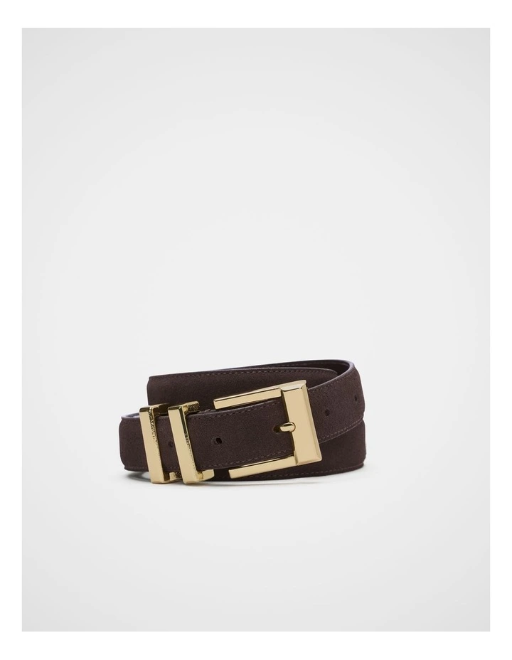 Elle Square Buckle Belt in Chocolate Suede image 1