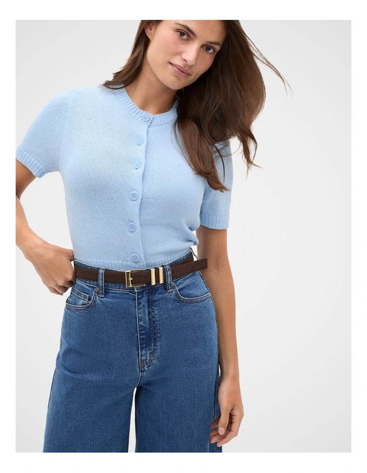 Elle Square Buckle Belt in Chocolate Suede image 2