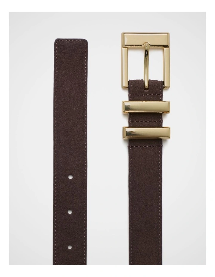 Elle Square Buckle Belt in Chocolate Suede image 3