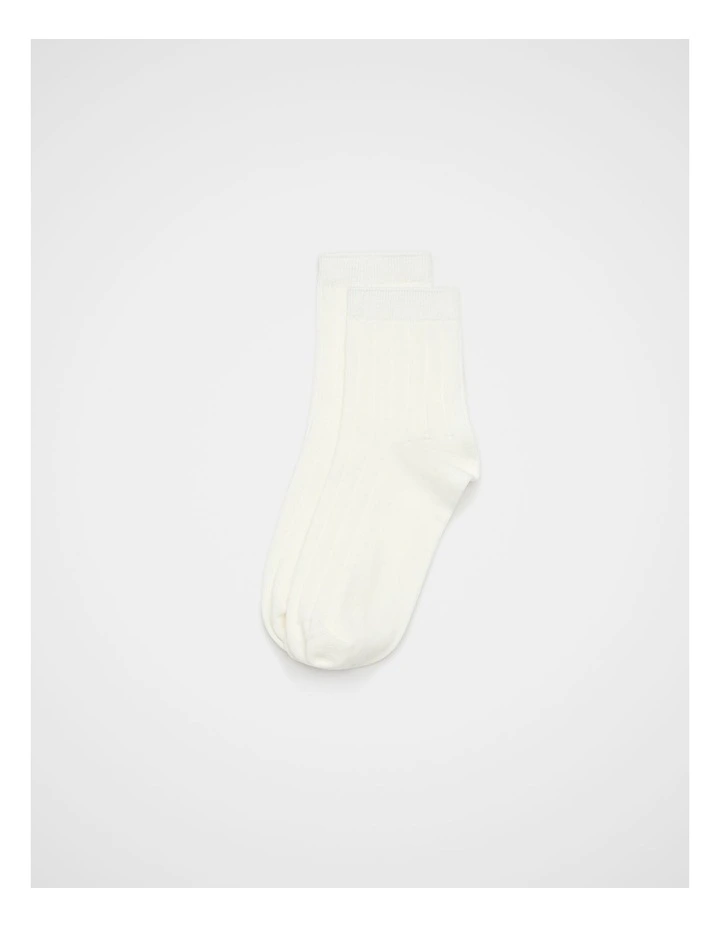 Wide Rib Quarter Crew Sock in Cream image 1