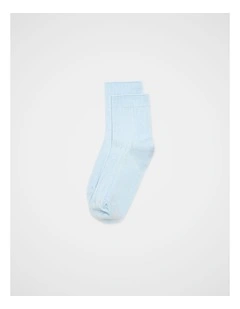Wide Rib Quarter Crew Sock in Soft Blue