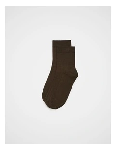Wide Rib Quarter Crew Sock in Coffee Bean