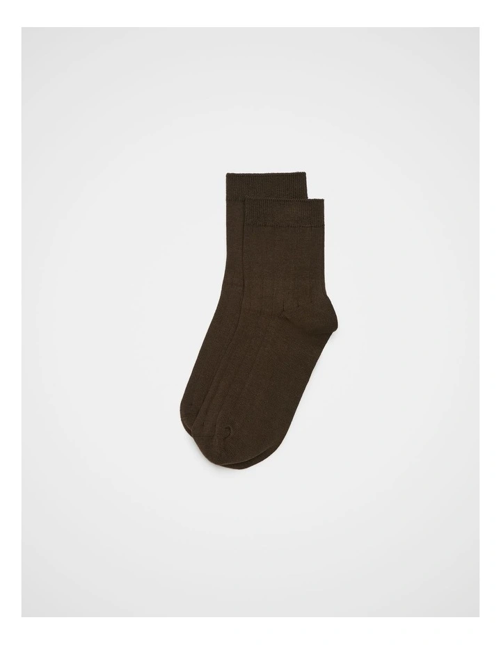 Wide Rib Quarter Crew Sock in Coffee Bean image 1