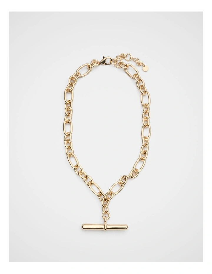 Large T Bar Necklace in Gold image 3