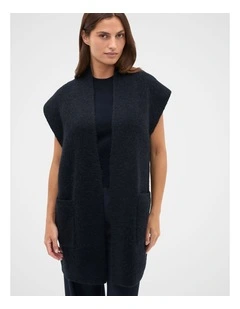 Rib Knit Mid Length Poncho in Twilight Blue