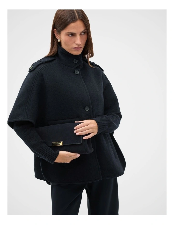 Wool Trench Cape in Blue image 1