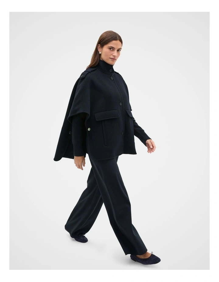 Wool Trench Cape in Blue image 3