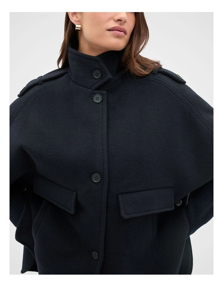 Wool Trench Cape in Blue image 4