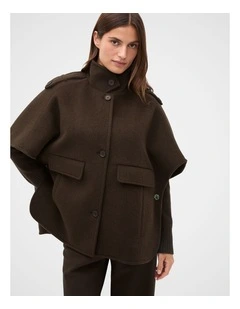 Wool Trench Cape in Brown