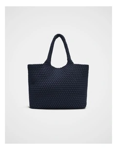 Woven Textured East West Tote in Twilight Blue
