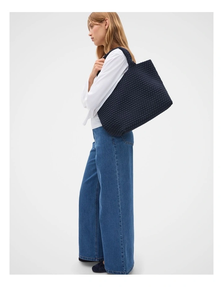 Woven Textured East West Tote in Twilight Blue image 2