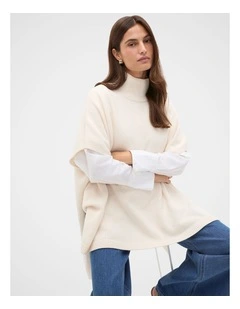 Rib Detail Poncho in Coconut Cream