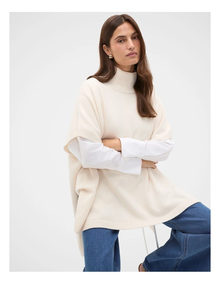 Rib Detail Poncho in Coconut Cream image 1