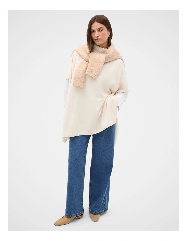 Rib Detail Poncho in Coconut Cream image 3