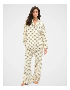 Spot Flannelette Shirt and Pant PJ Set in Coconut Cream Spot