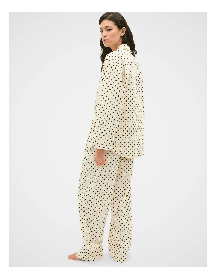 Spot Flannelette Shirt and Pant PJ Set in Coconut Cream Spot image 2