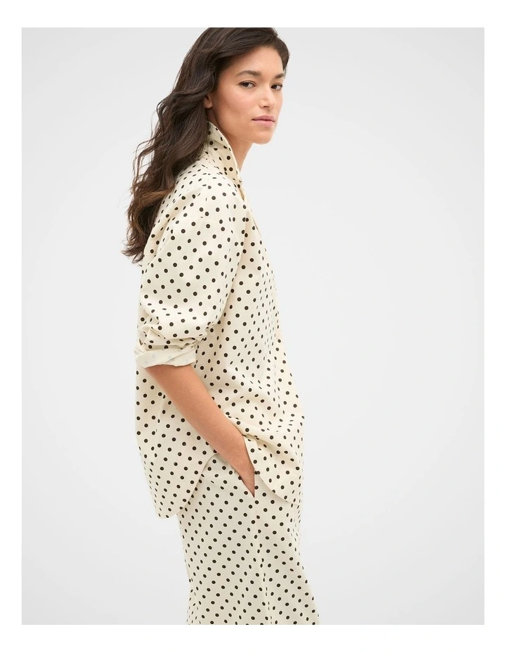 Spot Flannelette Shirt and Pant PJ Set in Coconut Cream Spot image 3