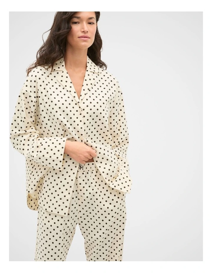 Spot Flannelette Shirt and Pant PJ Set in Coconut Cream Spot image 4