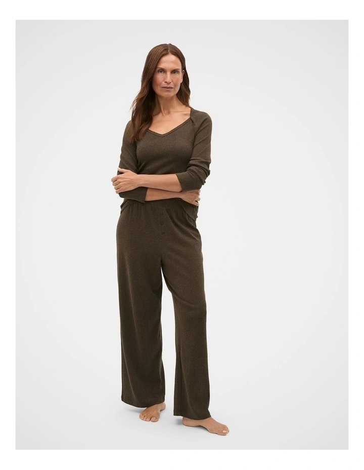 Pointelle Top and Pant PJ Set in Coffee Bean Marle image 1