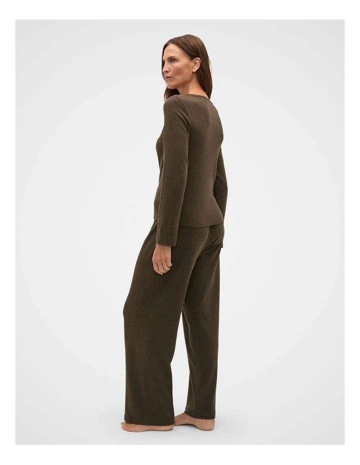 Pointelle Top and Pant PJ Set in Coffee Bean Marle image 2