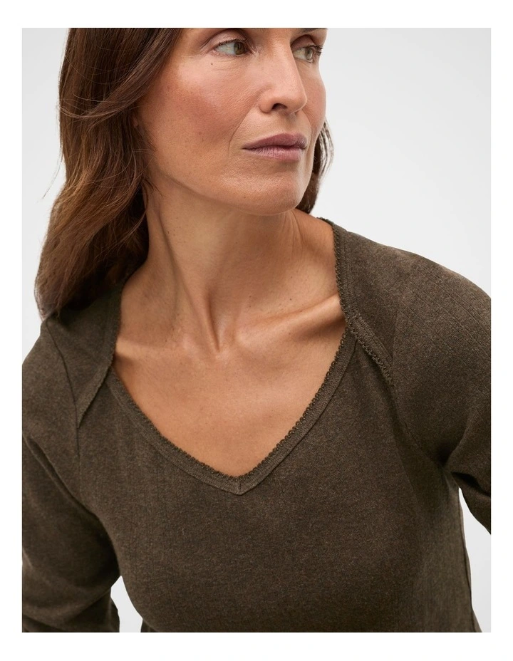 Pointelle Top and Pant PJ Set in Coffee Bean Marle image 4