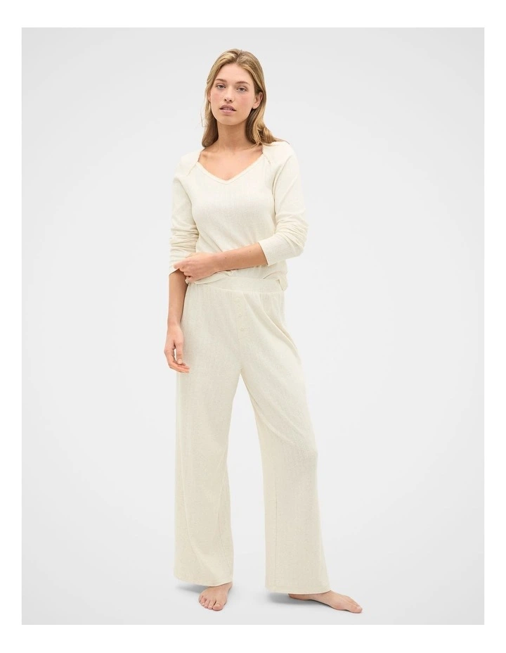 Pointelle Top and Pant PJ Set in Coconut Cream Marle image 1