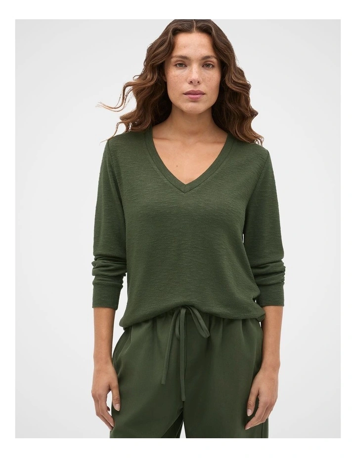 Supersoft V Neck Top in Deep Forest image 1