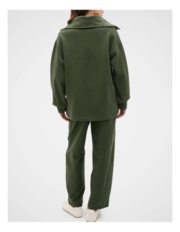 Terry Half Placket Sweat in Deep Forest image 2