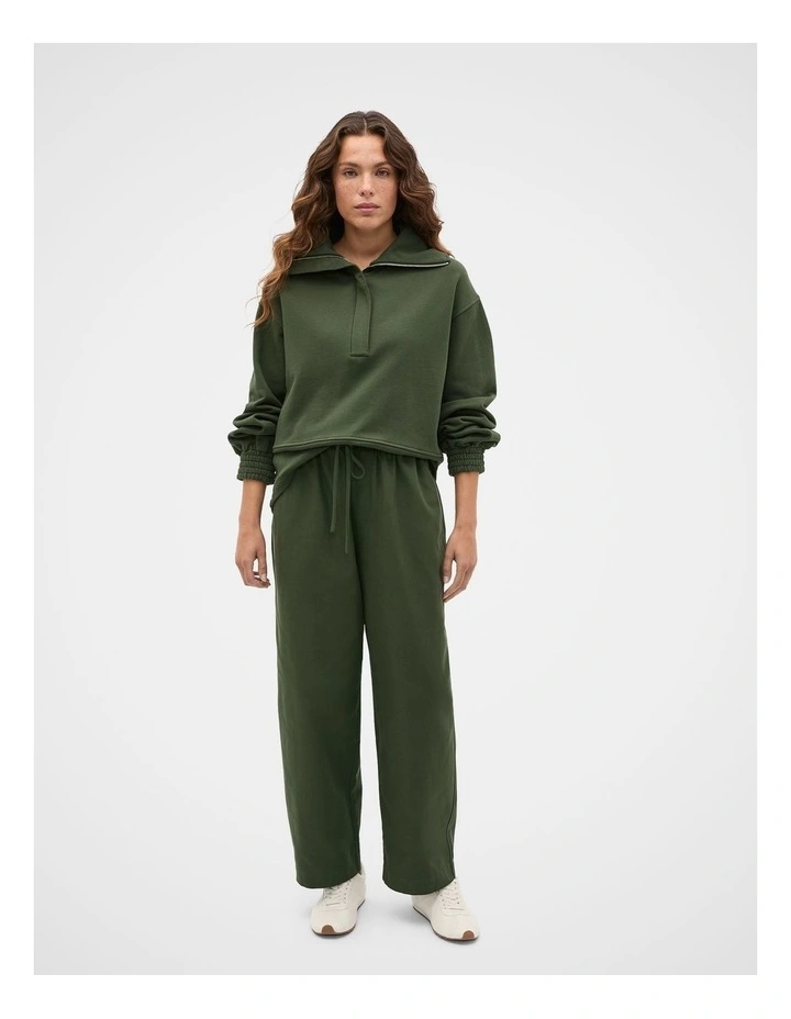 Terry Half Placket Sweat in Deep Forest image 3