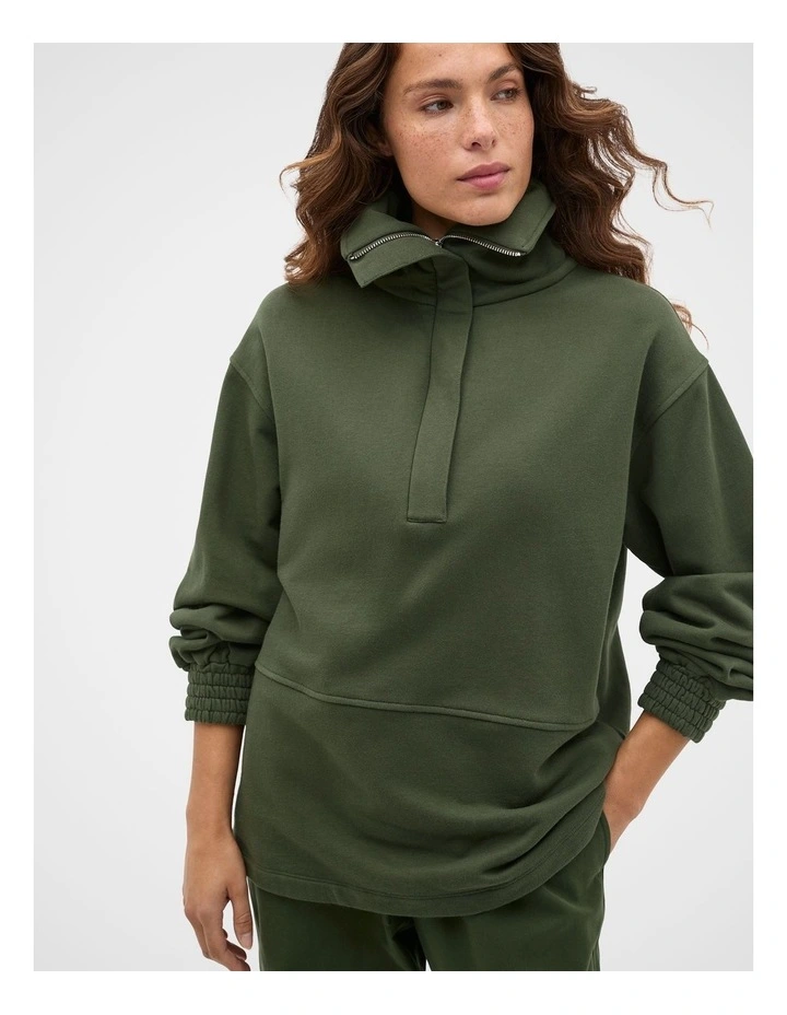 Terry Half Placket Sweat in Deep Forest image 4