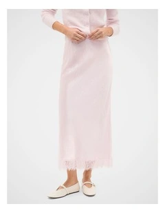 Crinkled Satin Lace Detail Skirt