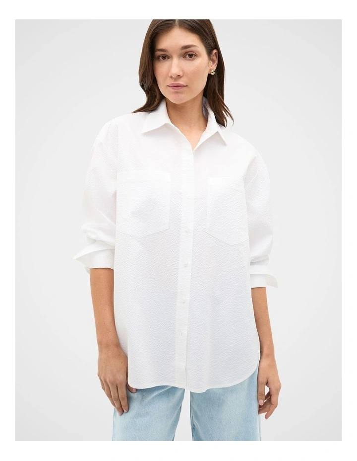Textured Cotton Shirt in Whisper White image 1