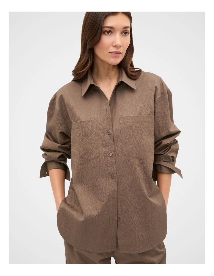 Textured Cotton Shirt in Brown image 3