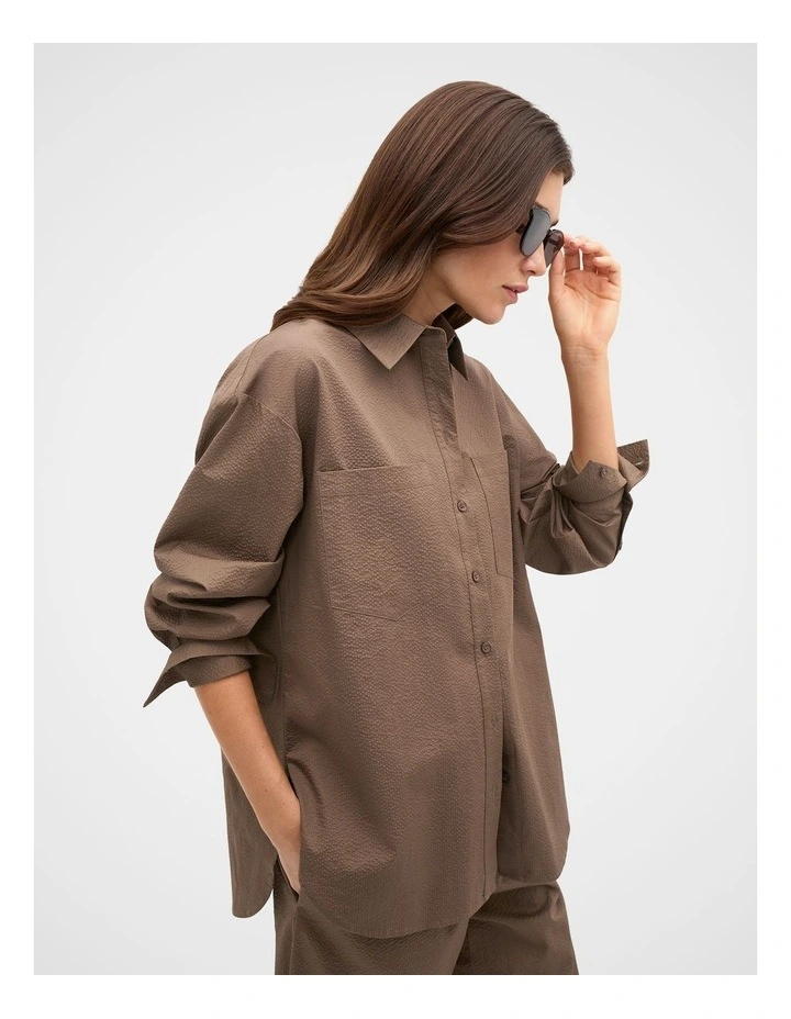 Textured Cotton Shirt in Brown image 4