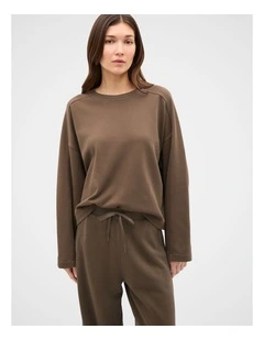 Terry Balloon Sleeve Sweat in Chestnut