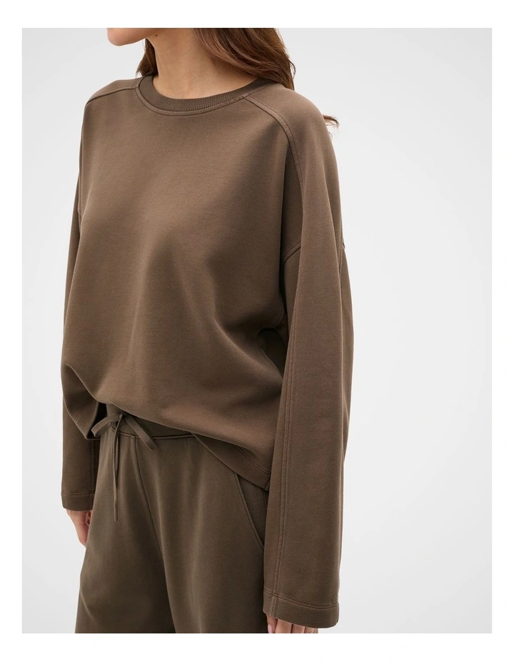 Terry Balloon Sleeve Sweat in Chestnut image 4