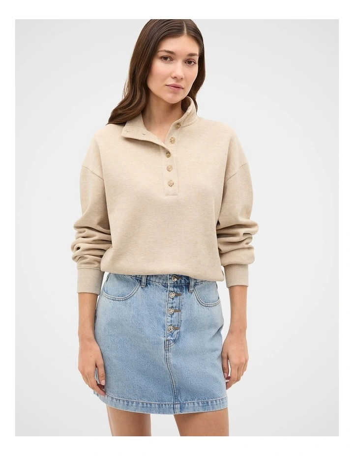 Cotton Rib Funnel Neck Sweat in Cashew Cream Marle image 1