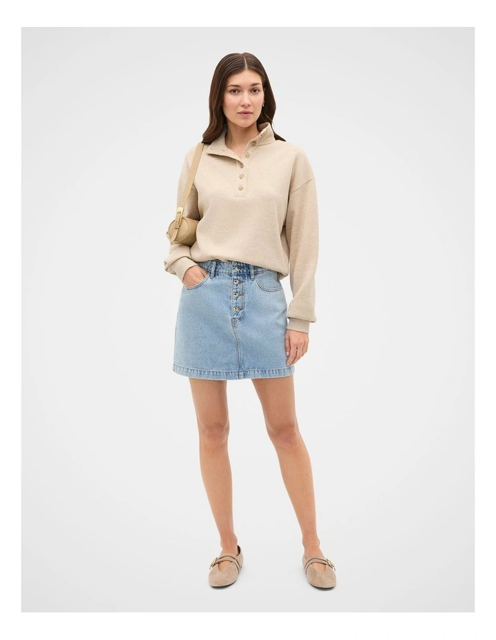 Cotton Rib Funnel Neck Sweat in Cashew Cream Marle image 2