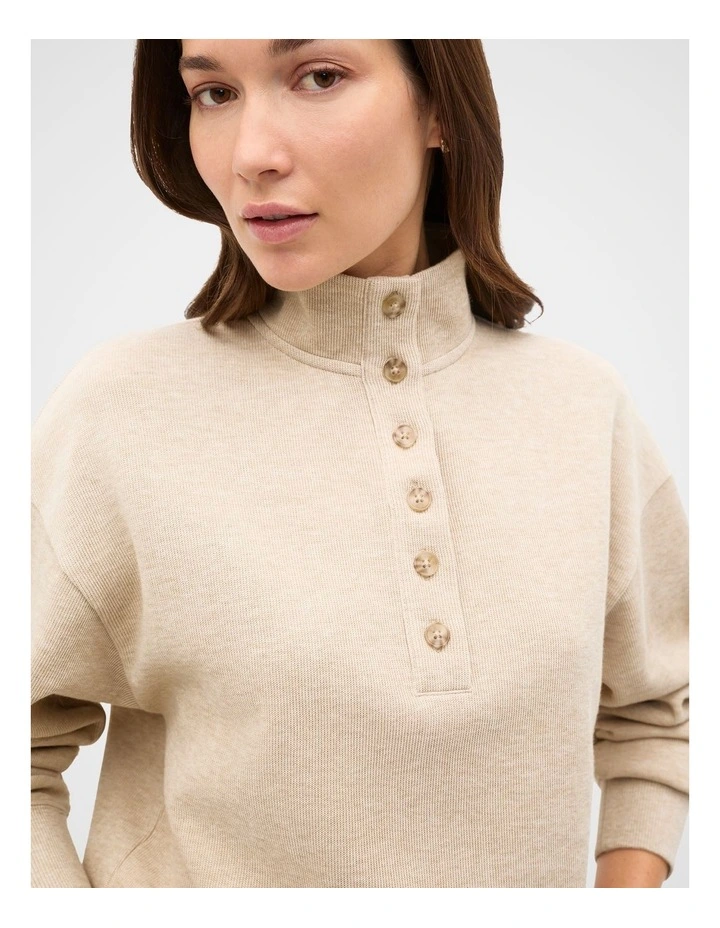Cotton Rib Funnel Neck Sweat in Cashew Cream Marle image 3