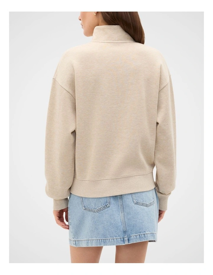 Cotton Rib Funnel Neck Sweat in Cashew Cream Marle image 4