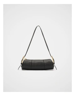 Leather Rounded Shoulder Bag in Black