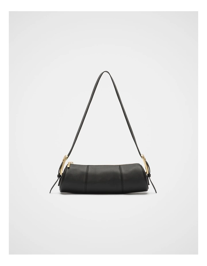 Leather Rounded Shoulder Bag in Black image 1