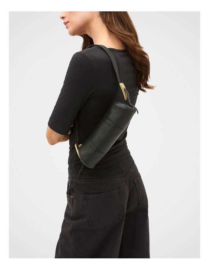 Leather Rounded Shoulder Bag in Black image 2