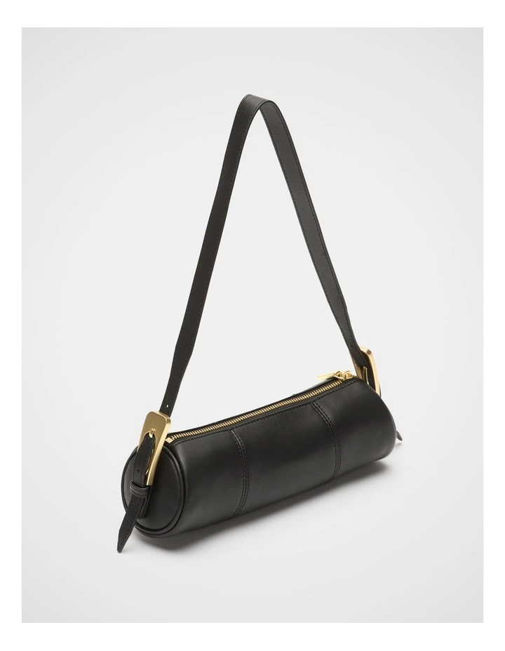 Leather Rounded Shoulder Bag in Black image 3