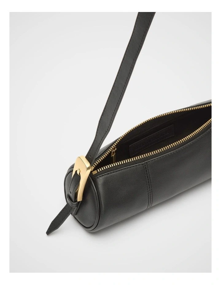 Leather Rounded Shoulder Bag in Black image 4